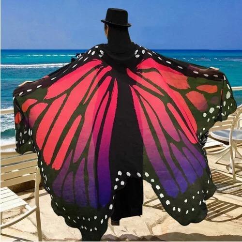Meselling99 Chiffon Beach Butterfly Wing Print Shawl For Women-Maxi Dresses-Free Shipping at meselling99