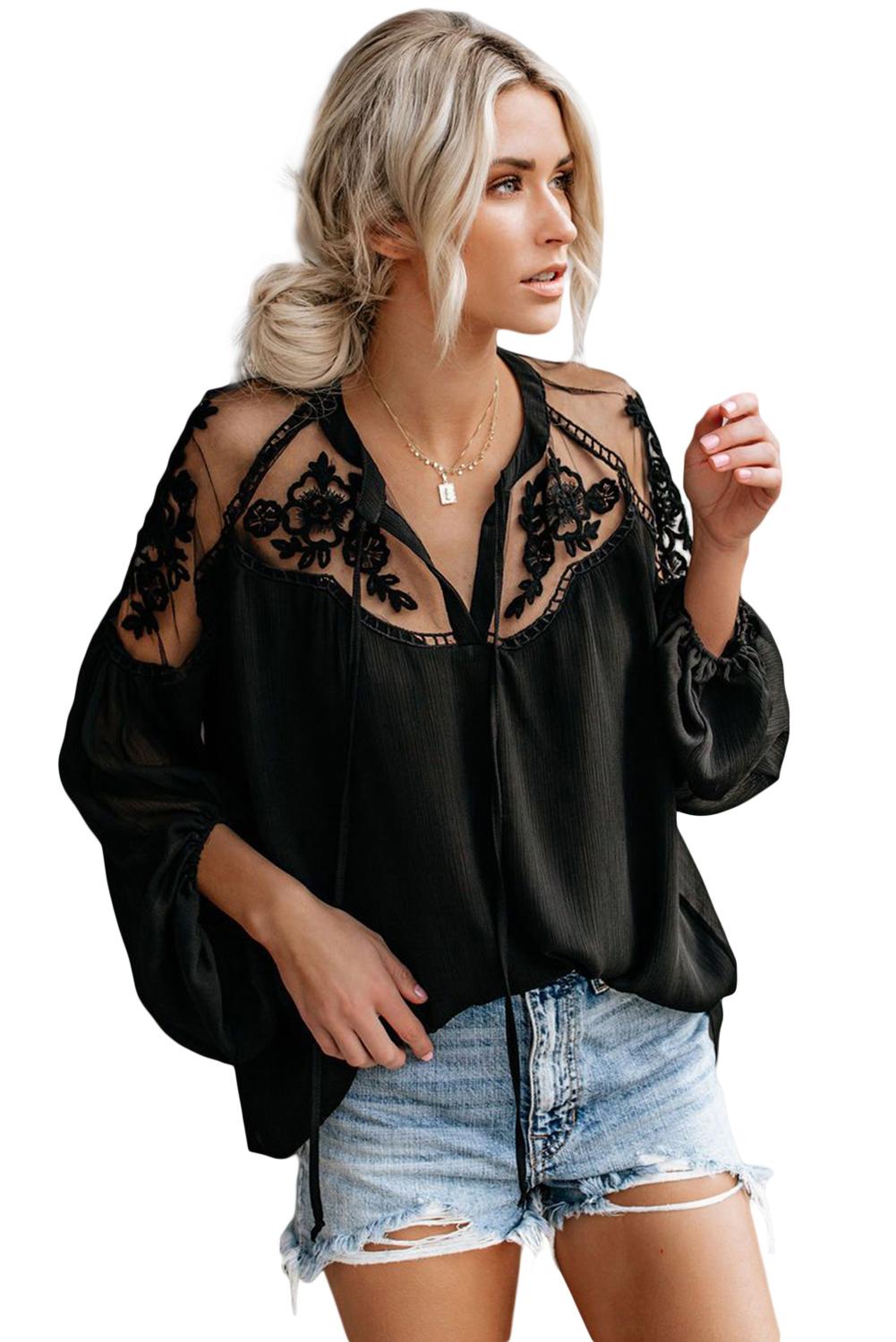 Meselling99 Black Formal Invitation Lace Blouse--Free Shipping at meselling99
