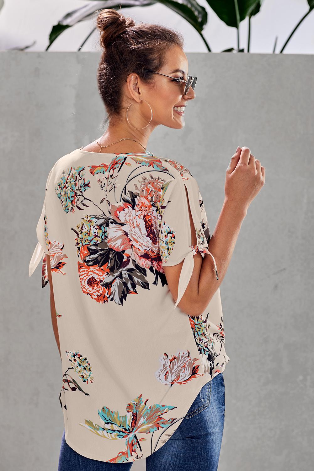 Meselling99 Apricot Floral Twist Top--Free Shipping at meselling99