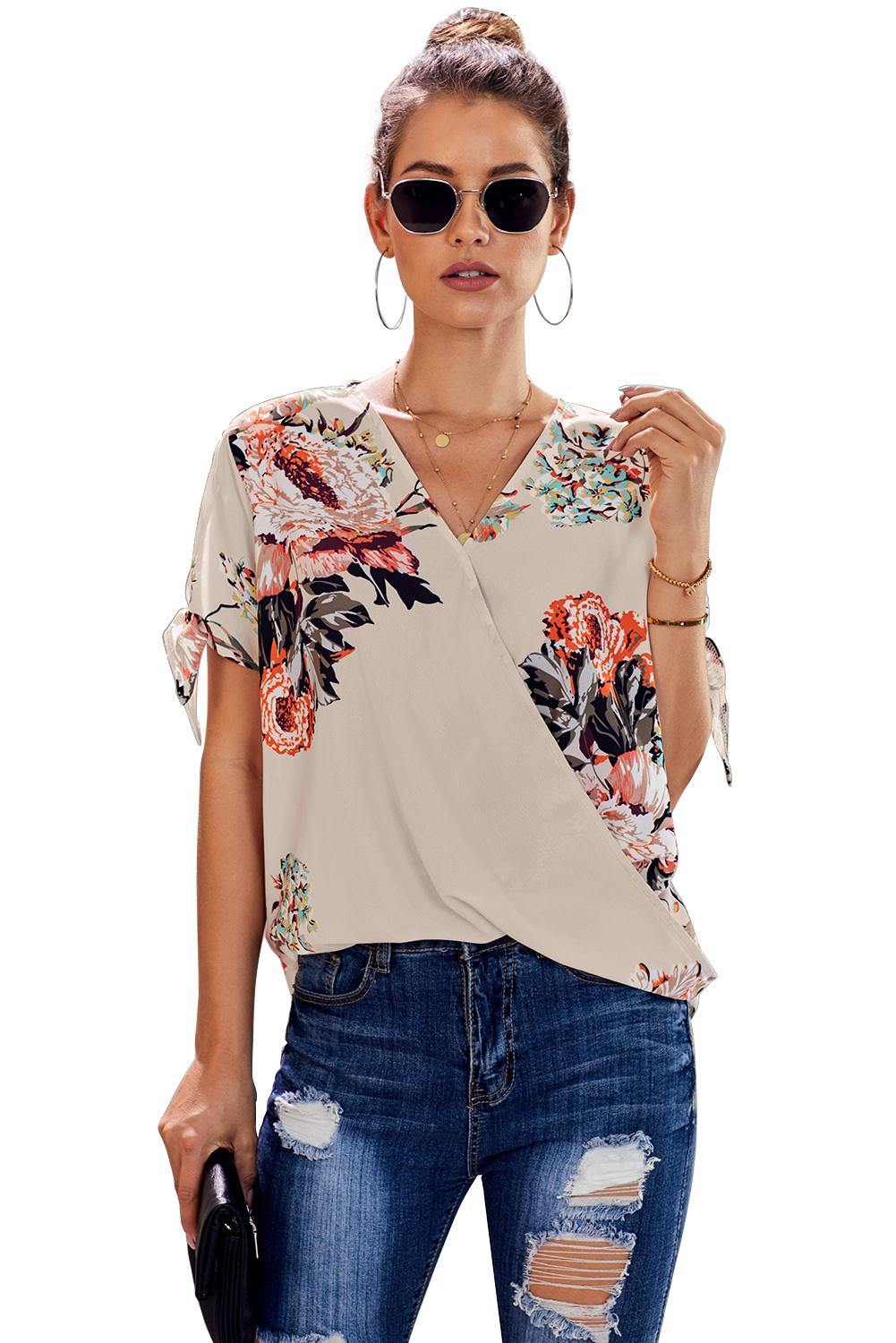 Meselling99 Apricot Floral Twist Top--Free Shipping at meselling99