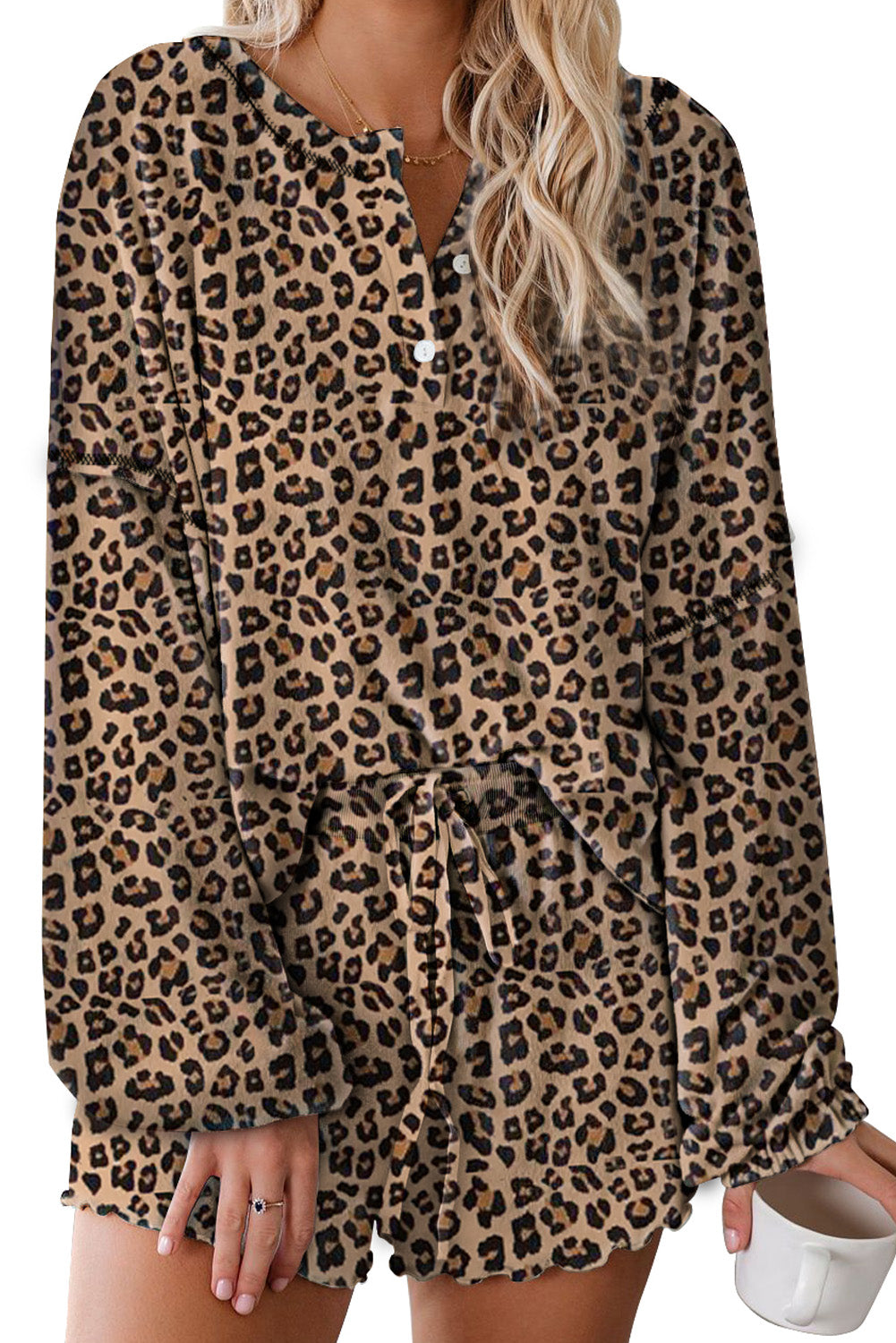 Meselling99 Leopard Tie Dye Knit Pajamas Set-Mini Dresses-Free Shipping at meselling99
