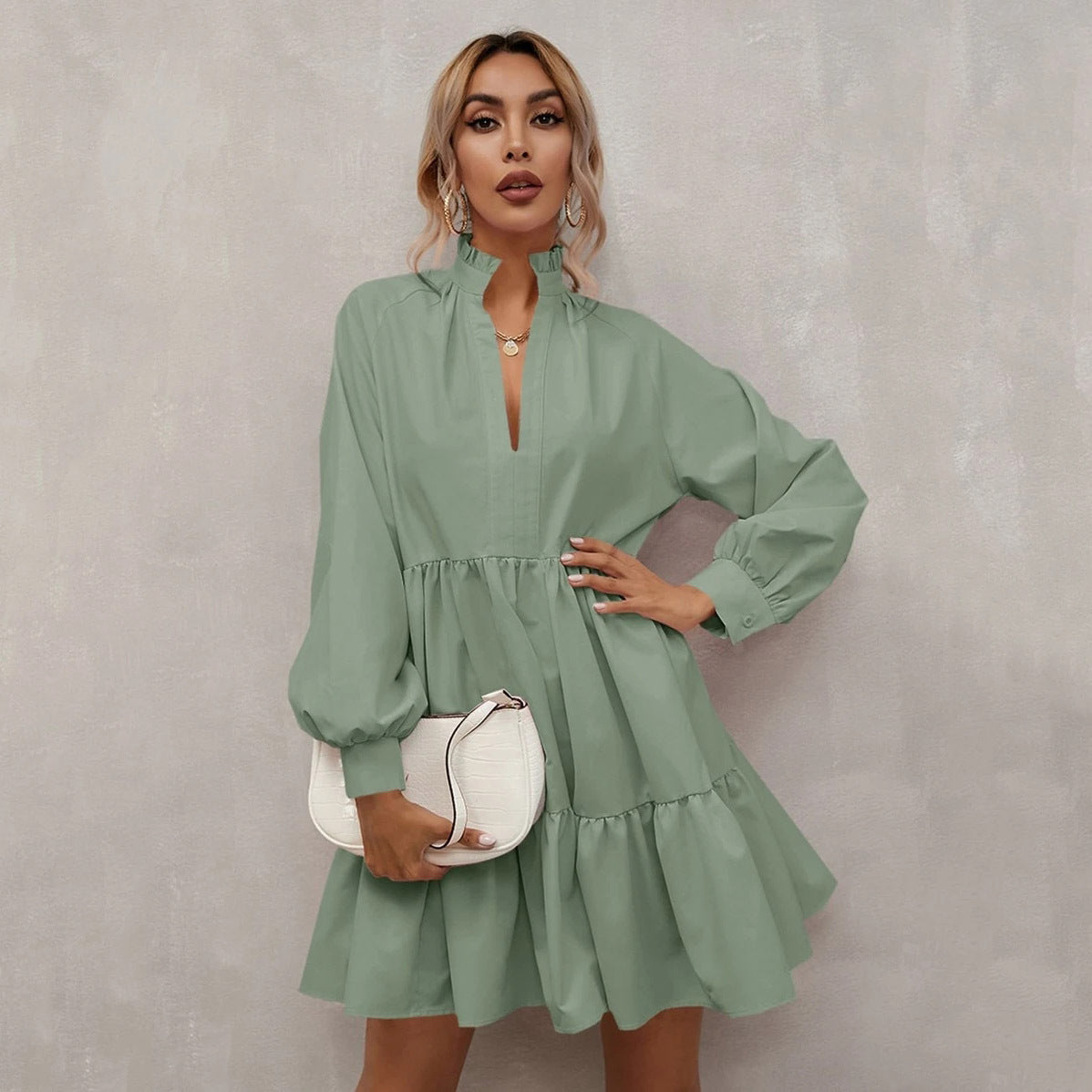 Casual Long Sleeves Daily Dresses-Dresses-Light Green-XS-Free Shipping at meselling99