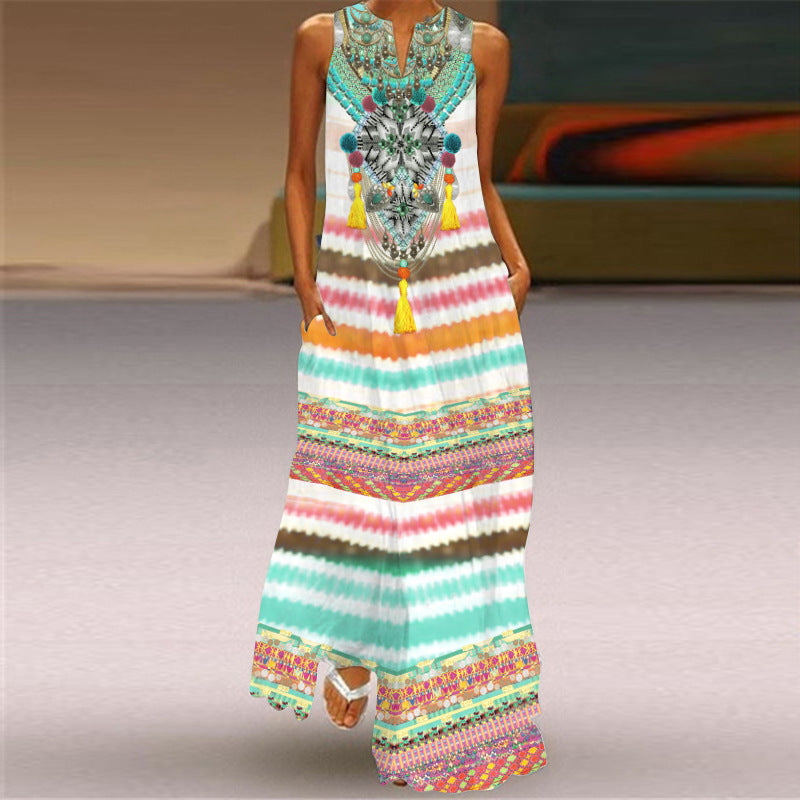 Summer V Neck Sleeveless Bohemian Dresses-Dresses-VLCQ-61-S-Free Shipping at meselling99