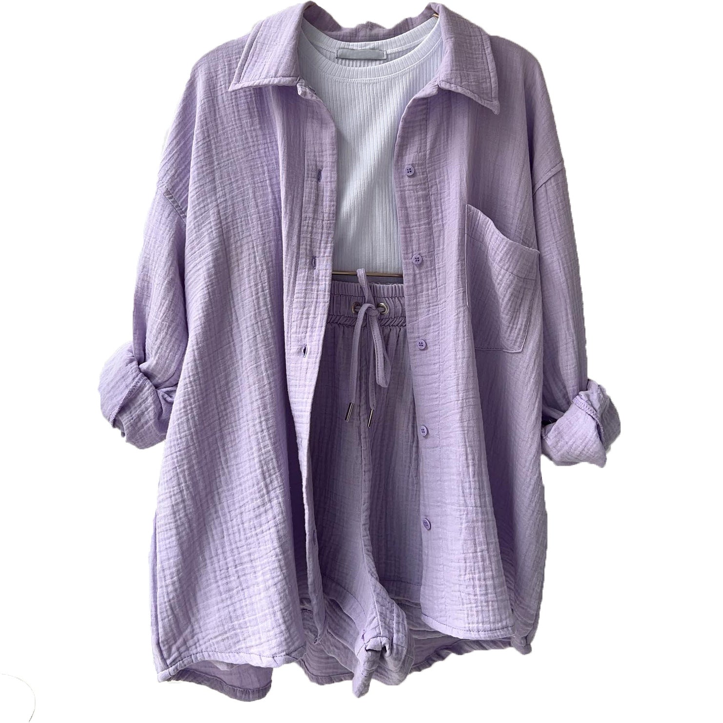 Casual Drawstring Plus Sizes Three Pieces Women Suits-Light Purple-S-Free Shipping at meselling99
