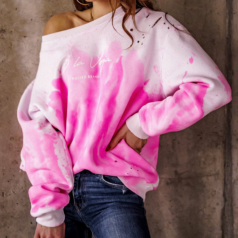 New Dyed Round Neck Women Hoodies-Women Sweaters-Pink-S-Free Shipping at meselling99