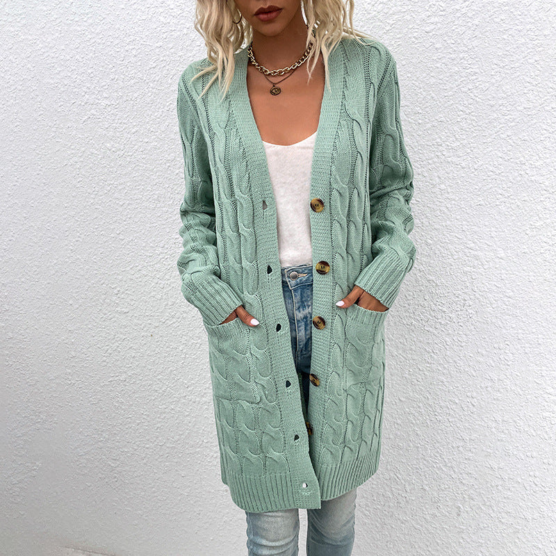 Casual Twist Design Long Cardigan Sweaters for Women-Coats & Jackets-Bean Green-S-Free Shipping at meselling99