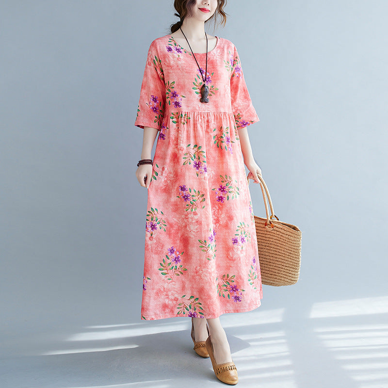 Ethinc Line Summer Half Sleeves Women Long Dresses-Dresses-Pink（888）-M-Free Shipping at meselling99