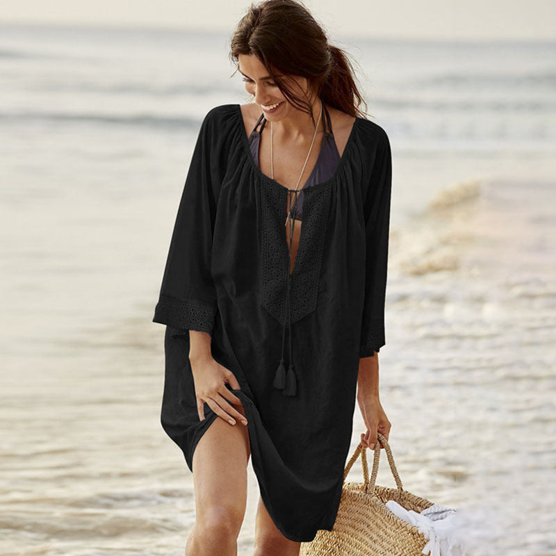 Casual Lace Design Summer Holiday Bikini Cover Ups-Black-One Size-Free Shipping at meselling99