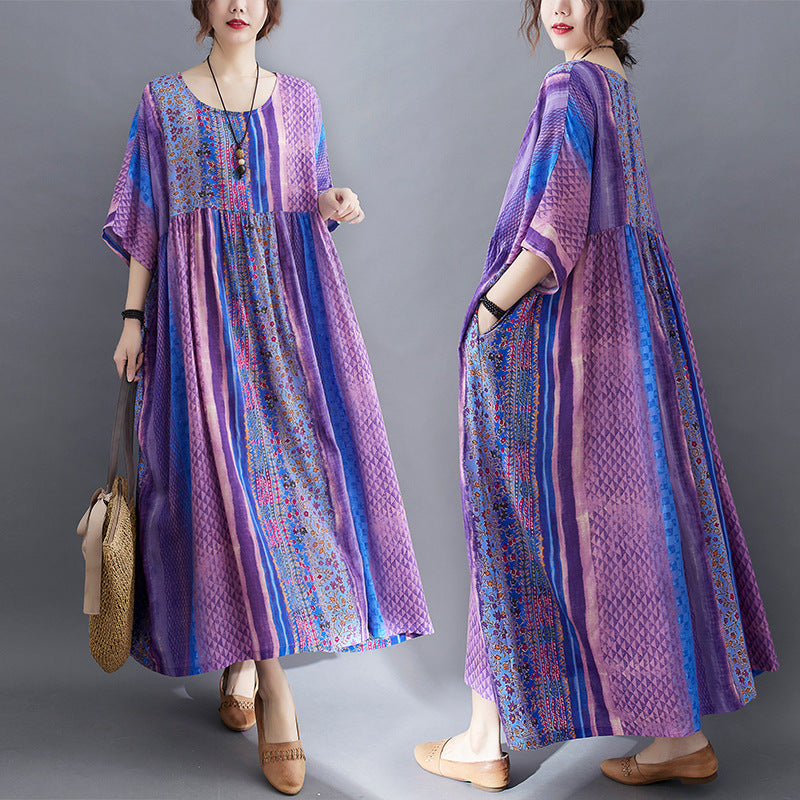 Purple Summer Women Long Loose Dresses-Dresses-Purple-One Size-Free Shipping at meselling99