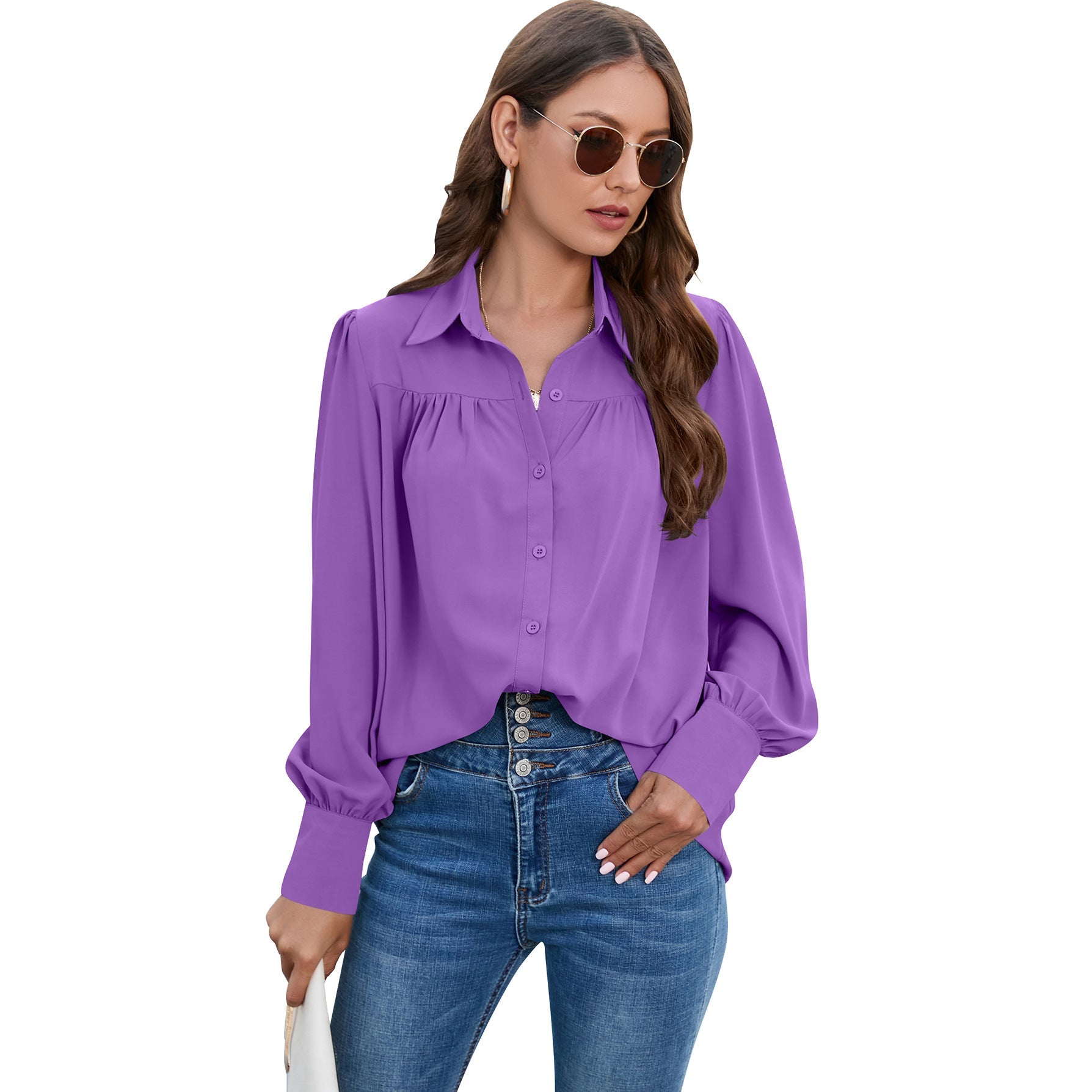 Casual Chiffon Long Sleeves Blouses for Women-Shirts & Tops-Purple-S-Free Shipping at meselling99