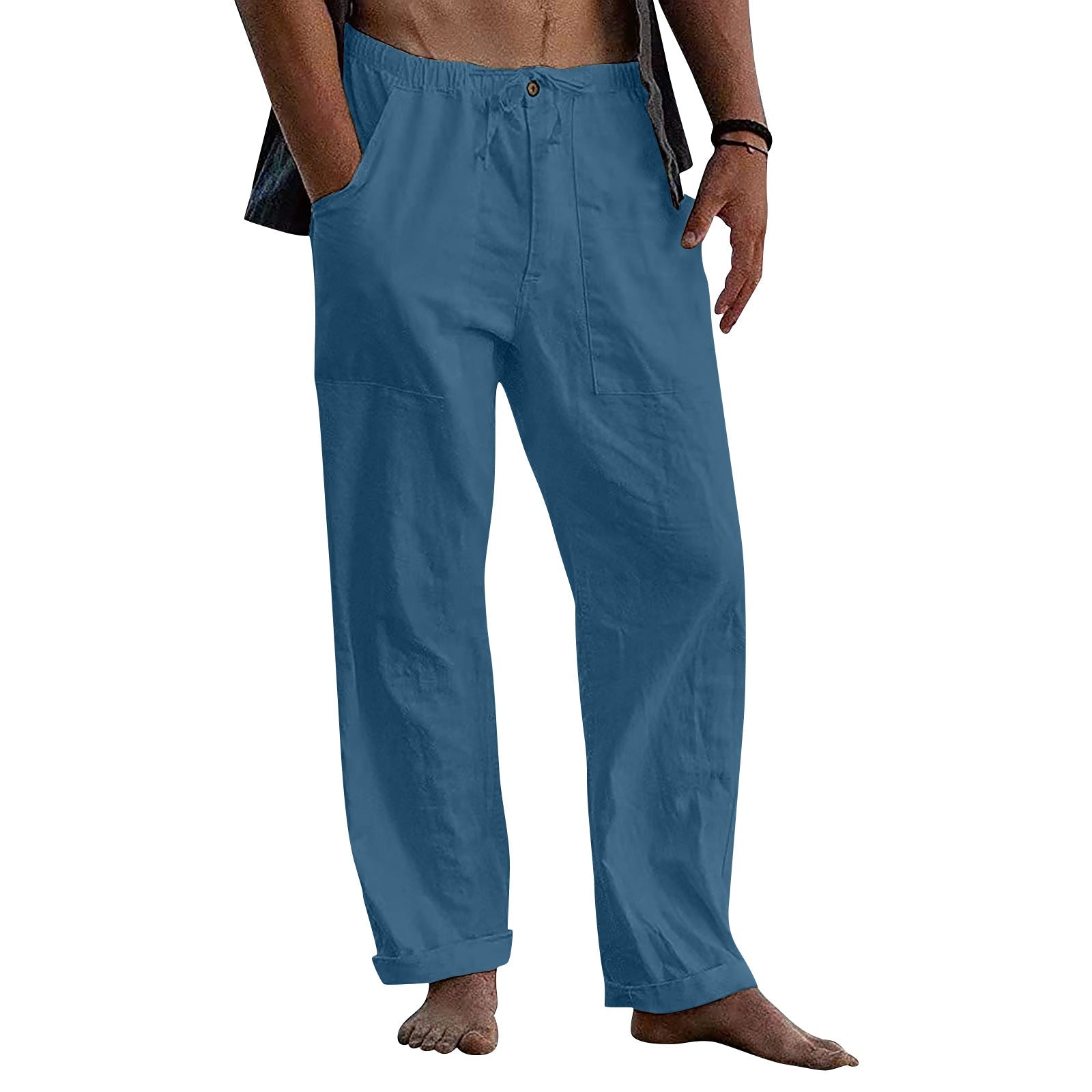 Casual Linen Men's Summer Beach Pants with Elastic Waist-Pants-Sky Blue-S-Free Shipping at meselling99