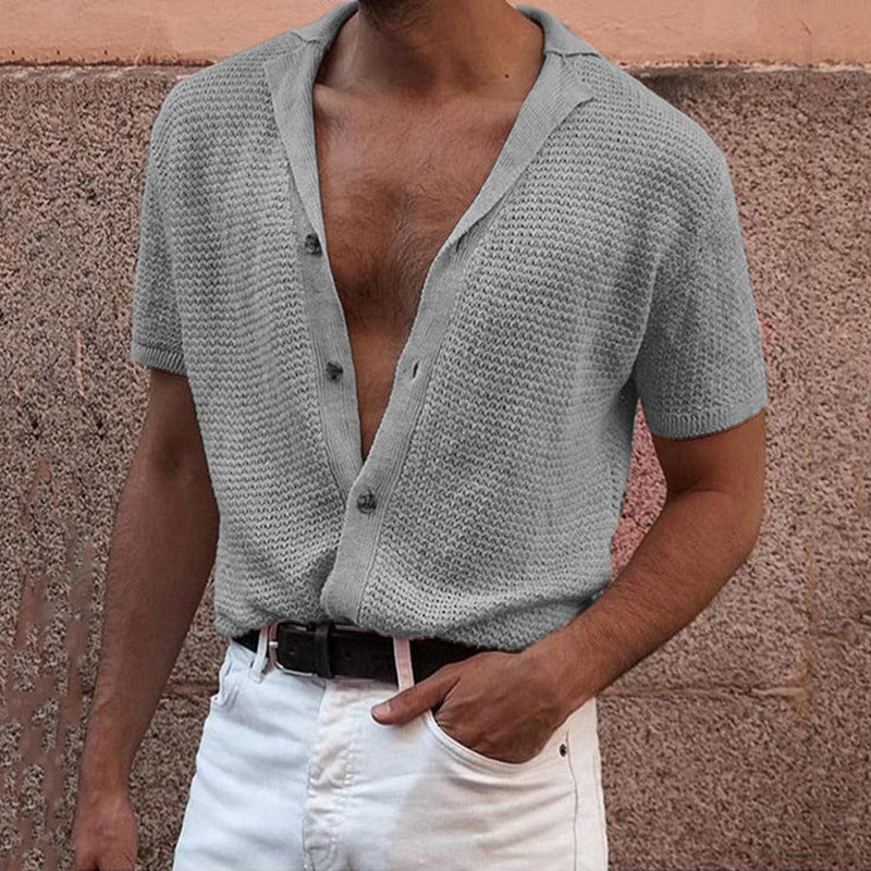Summer Knitted T Shirts for Men-Shirts & Tops-Gray-M-Free Shipping at meselling99