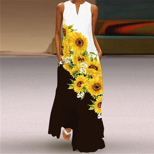 Women Vinage Floral Print V-neck Summer Long Maxi Dresses 1400-Maxi Dresses-2-S-Free Shipping at meselling99