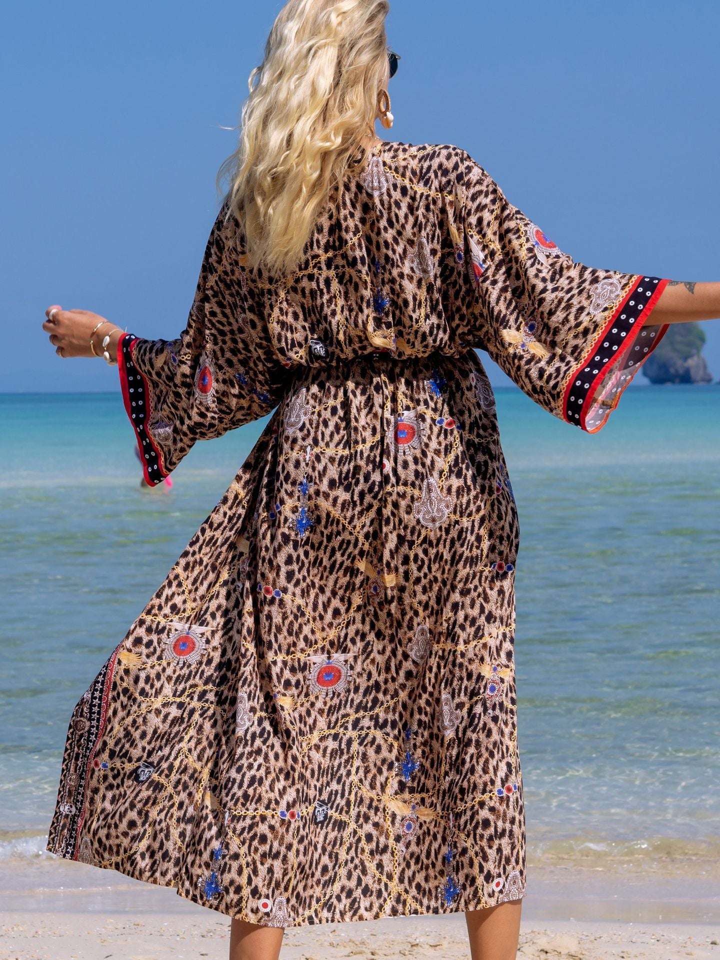 Fashion Floral Print Summer Kimono Beachwear Cover Ups-Leopard Chain-One Size-Free Shipping at meselling99