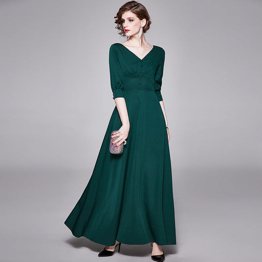 Elegant V Neck Long Evening Party Dresses-Dresses-Green-S-Free Shipping at meselling99