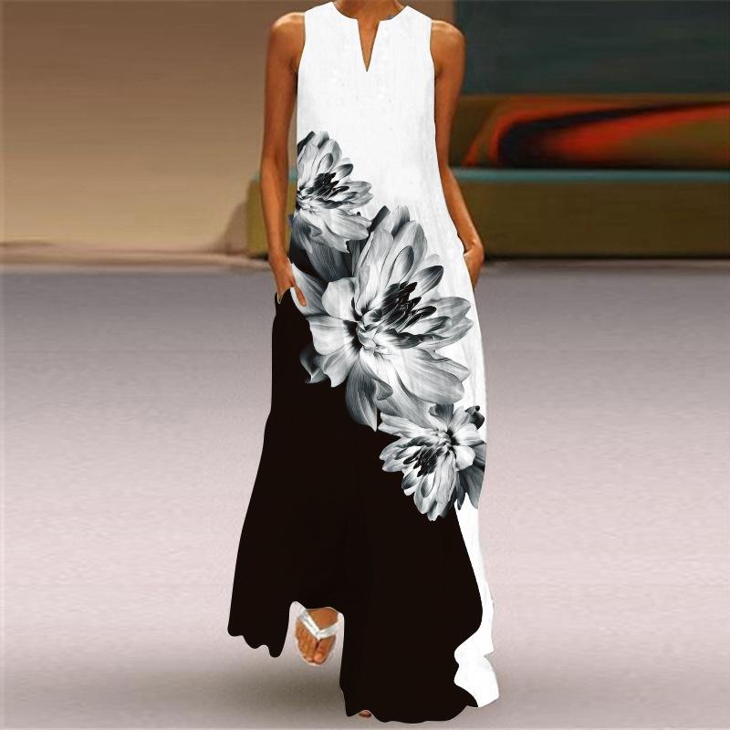 Women Plus Sizes Sleeveless Floral Print Summer Long Maxi Dresses-MaxI Dresses-4-S-Free Shipping at meselling99