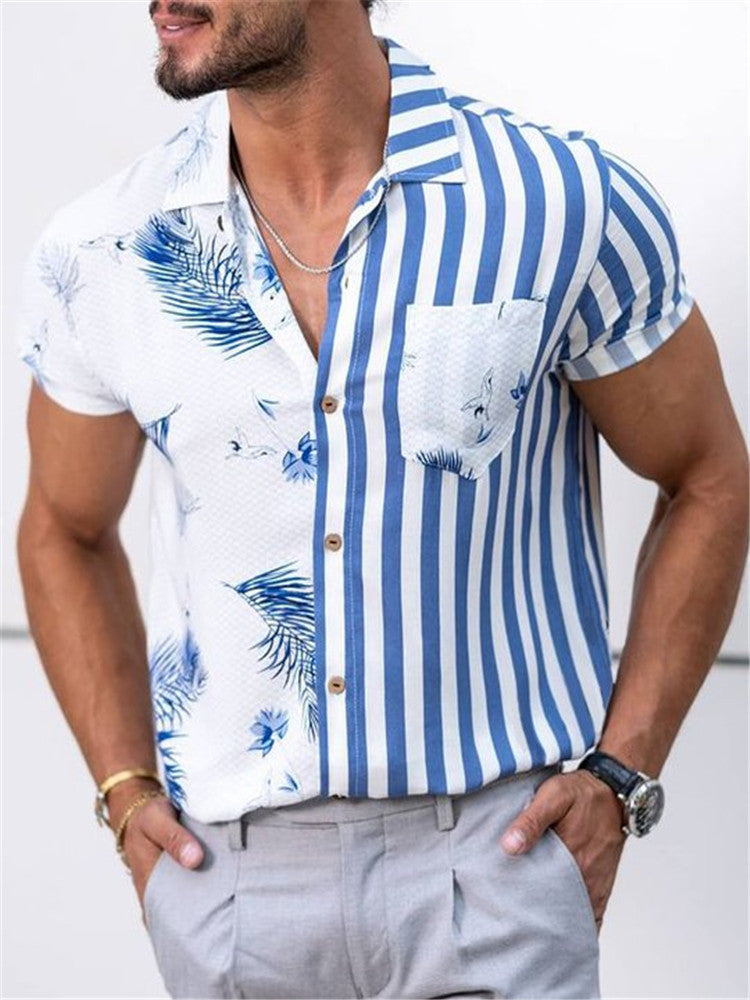 Summer Beach Striped Men's Short Sleeves T Shirts-Shirts & Tops-A-S-Free Shipping at meselling99