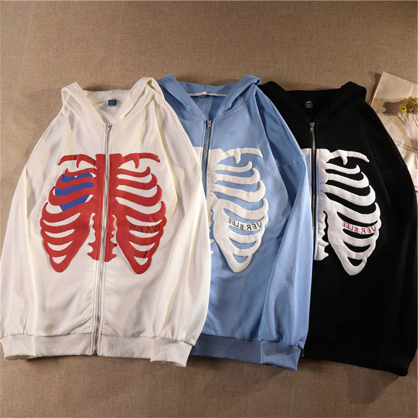 Casual Skeleton Zipper Long Sleeves Overcoats-Outerwear-Free Shipping at meselling99