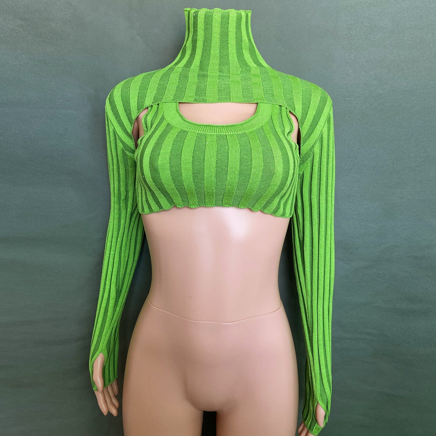 Sexy High Neck Knitted Women Short Tops Suits-Shirts & Tops-Green-S-Free Shipping at meselling99