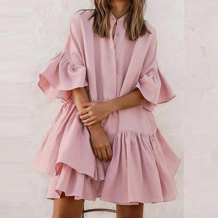 Meselling99 Sweet White and Pink Shirt Dresses-Mini Dresses-Pink-L-Free Shipping at meselling99
