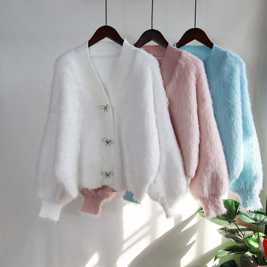 Warm Mink Wool Knitting Women Overcoat-Shirts & Tops-Free Shipping at meselling99