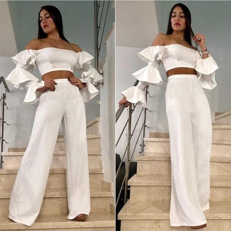 White Off The Shoulder Tops&Wide legs Pants-White-S-Free Shipping at meselling99