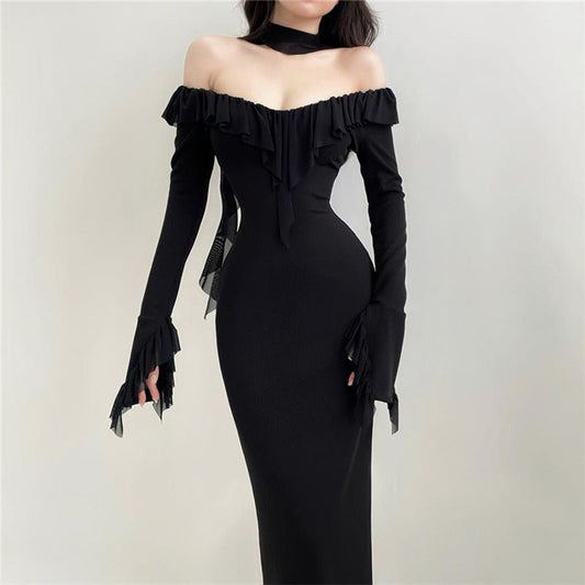 Sexy Off The Shoulder Long Black Long Sheath Dresses-Dresses-Free Shipping at meselling99
