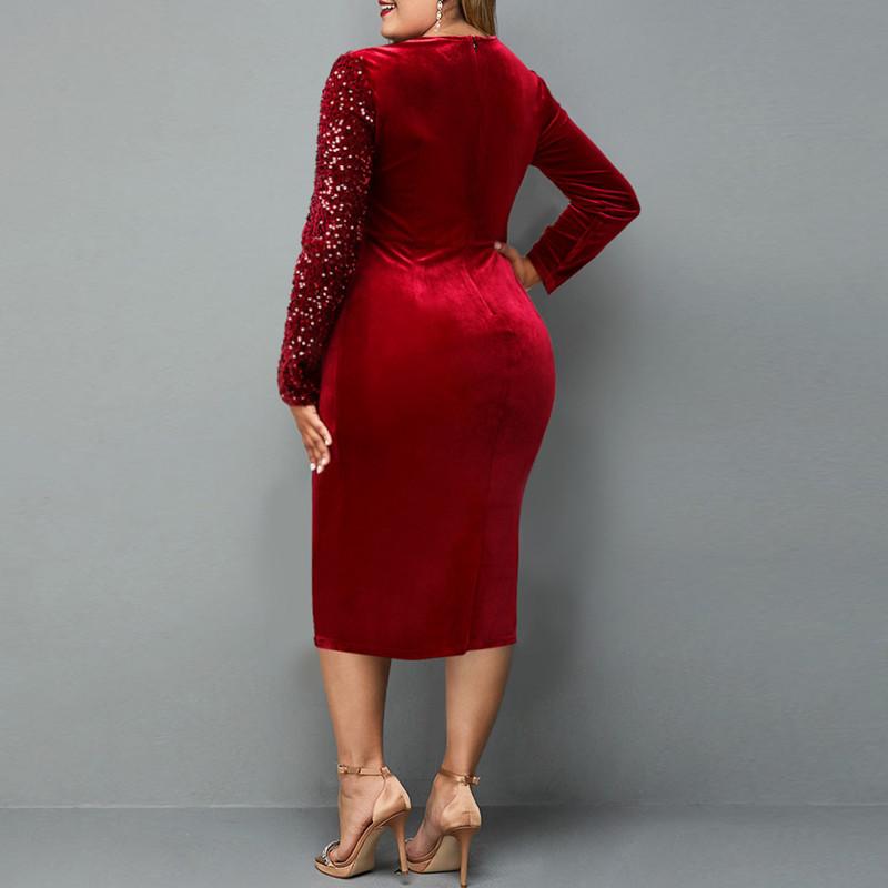 Elegant Sequined Long Sleeves Red Party Dresses-Dresses-Free Shipping at meselling99