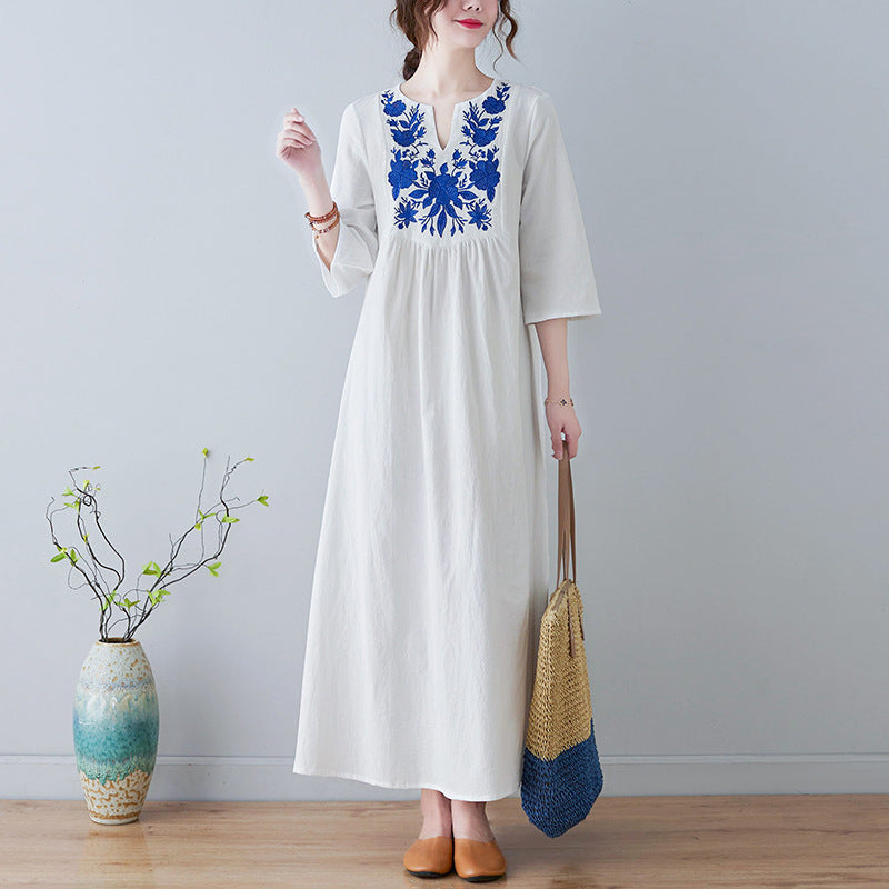 Bohemian Linen Summer Long Dresses-Dresses-White-M-Free Shipping at meselling99