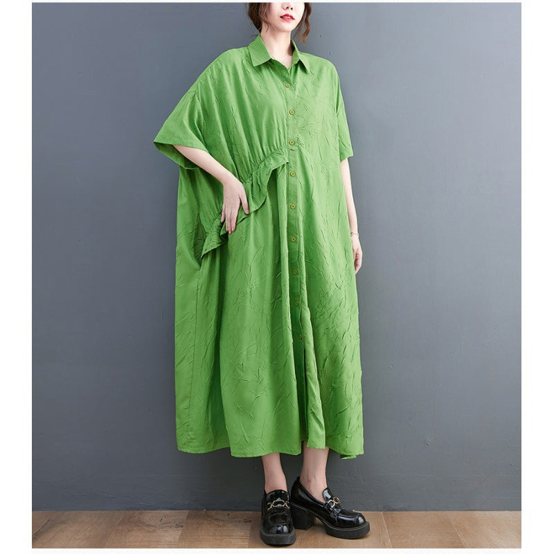 Summer Ruffled Plus Sizes Midi Shirts Dresses-Dresses-Green-One Size-Free Shipping at meselling99