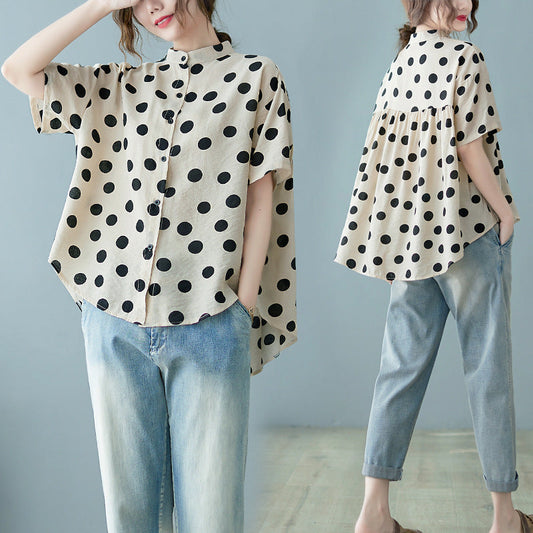 Summer Apricot Dot Women Shirts-Shirts & Tops-Apricot-One Size-Free Shipping at meselling99