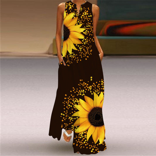 Summer Sunflower Boho Long Sleeveless Dresses-Dresses-VLCQ-76-S-Free Shipping at meselling99