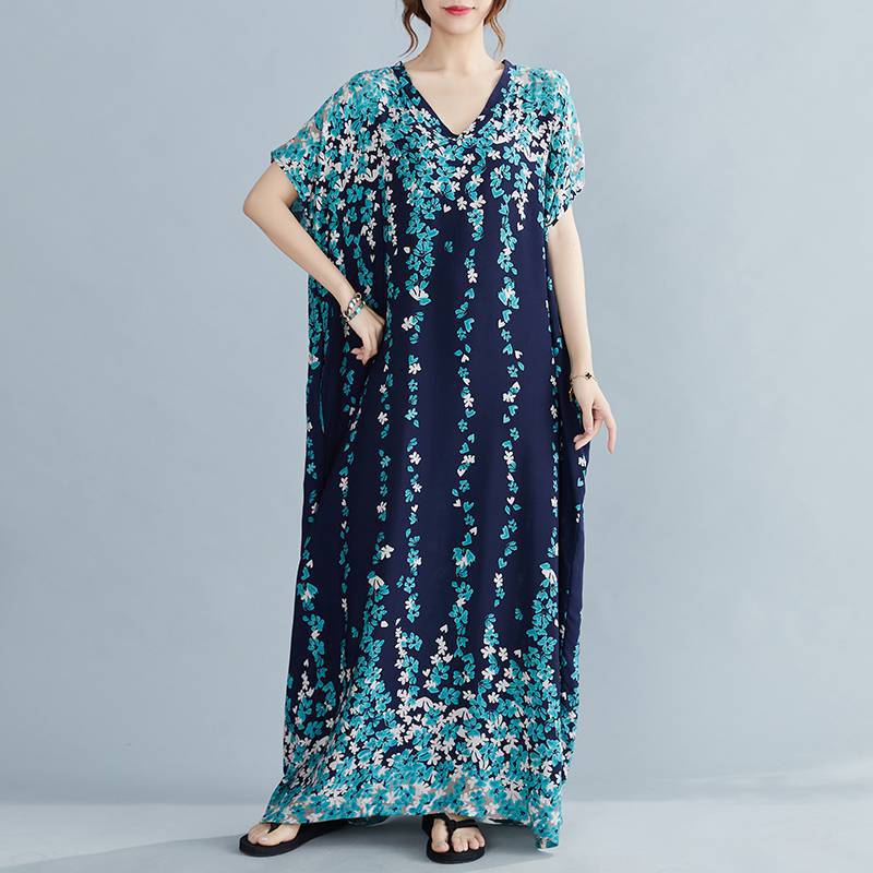 Women Summer Plus Sizes Long Dresses-Dresses-Blue-One Size (50-120 kg)-Free Shipping at meselling99