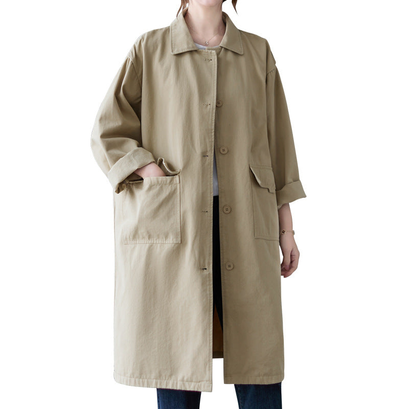 Fall Plus Sizes Long Wind Coats for Women-Coats & Jackets-Khaki-One Size-Free Shipping at meselling99