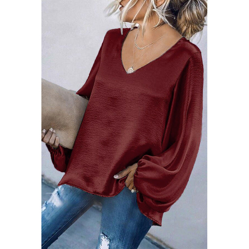 Casual Women Long Sleeves T Shirts Blouses-Shirts & Tops-Wine Red-S-Free Shipping at meselling99