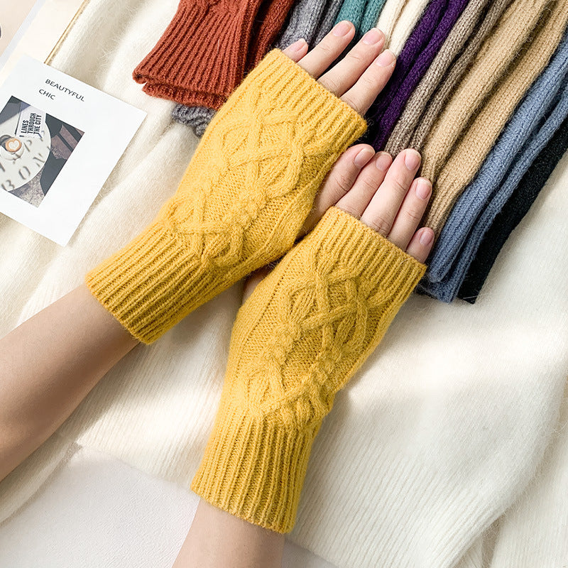 2 pairs/Set Winter Warm Figerless Knitted Gloves-Gloves & Mittens-Yellow-One Size-Free Shipping at meselling99