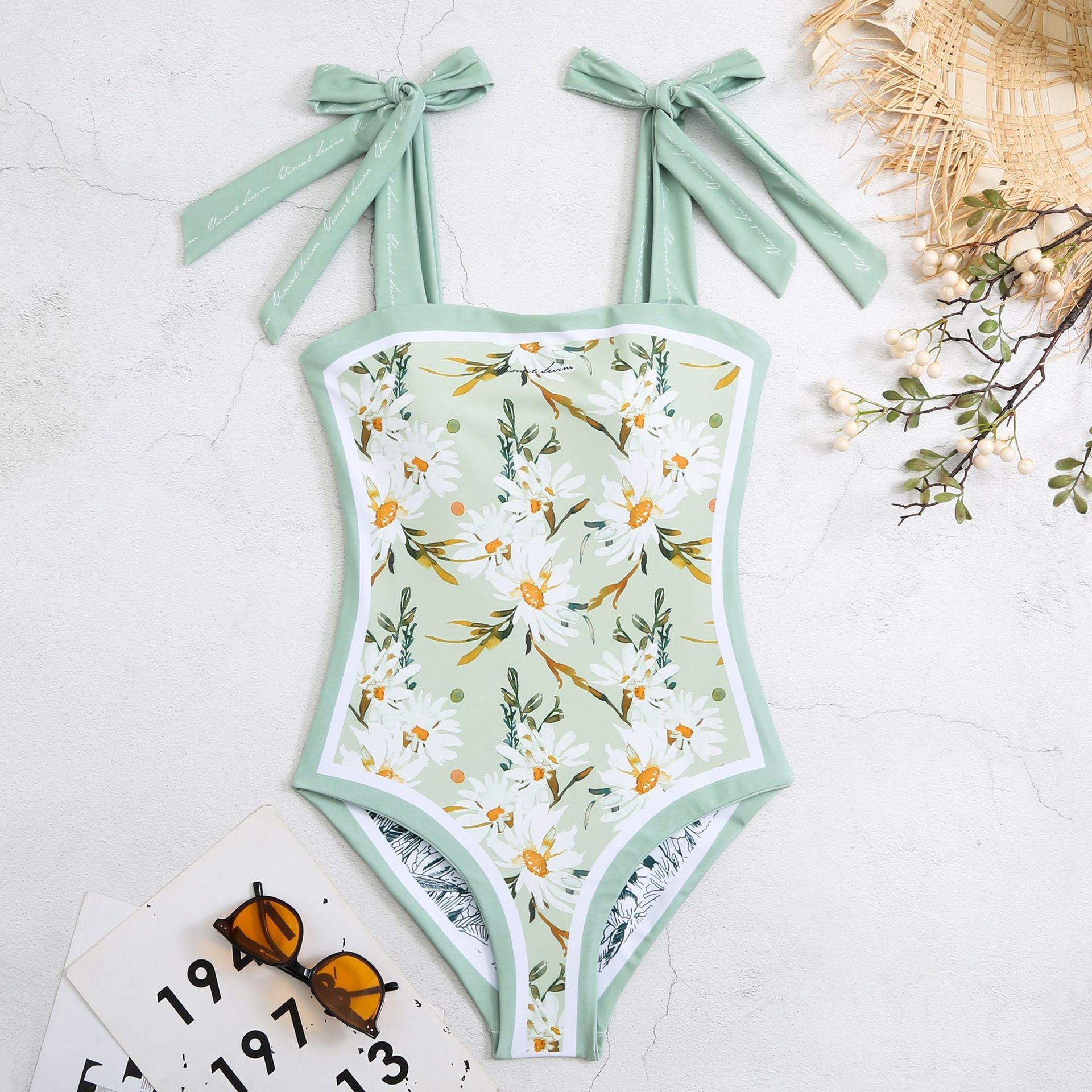 Vintage Strapless Floral Print Women Swimsuits-Swimwear-Free Shipping at meselling99