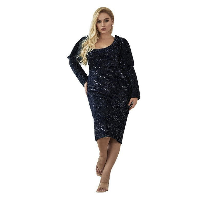 Summer Long Sleeves Sequined Plus Sizes Dresses-Dresses-Free Shipping at meselling99