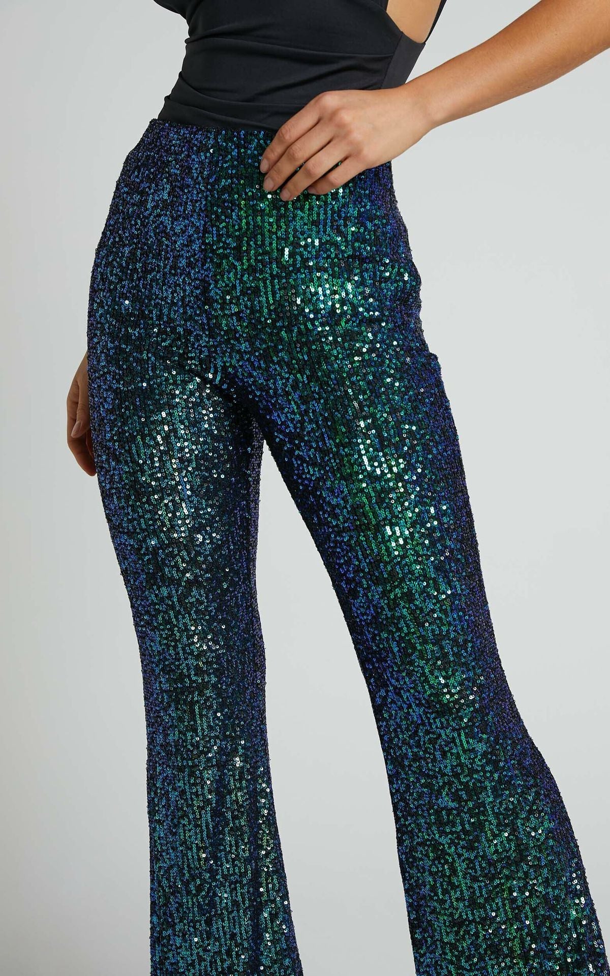Fashion High Waist Sequined Trumpet Pants for Women-Pants-Green-S-Free Shipping at meselling99