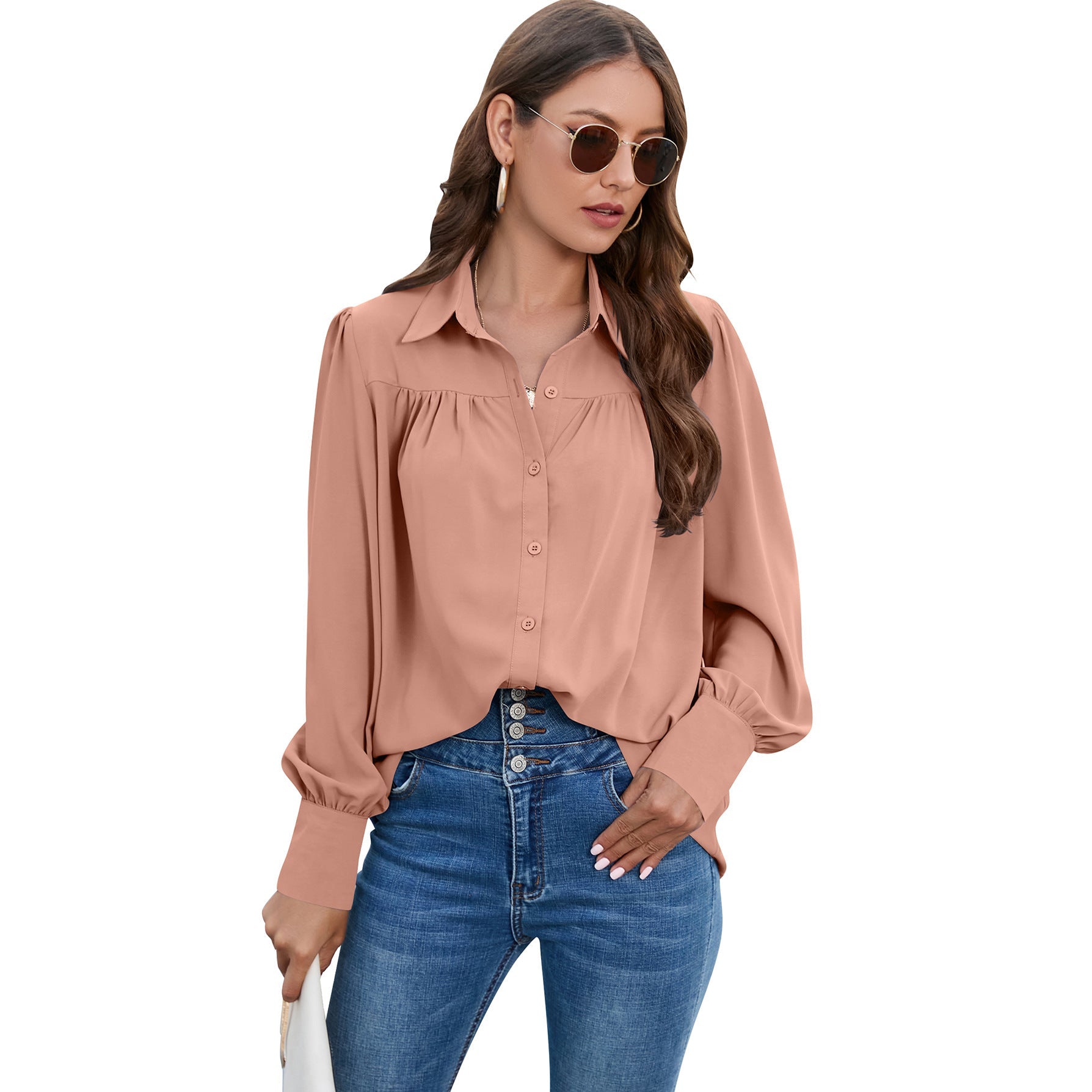 Casual Chiffon Long Sleeves Blouses for Women-Shirts & Tops-Pink-S-Free Shipping at meselling99