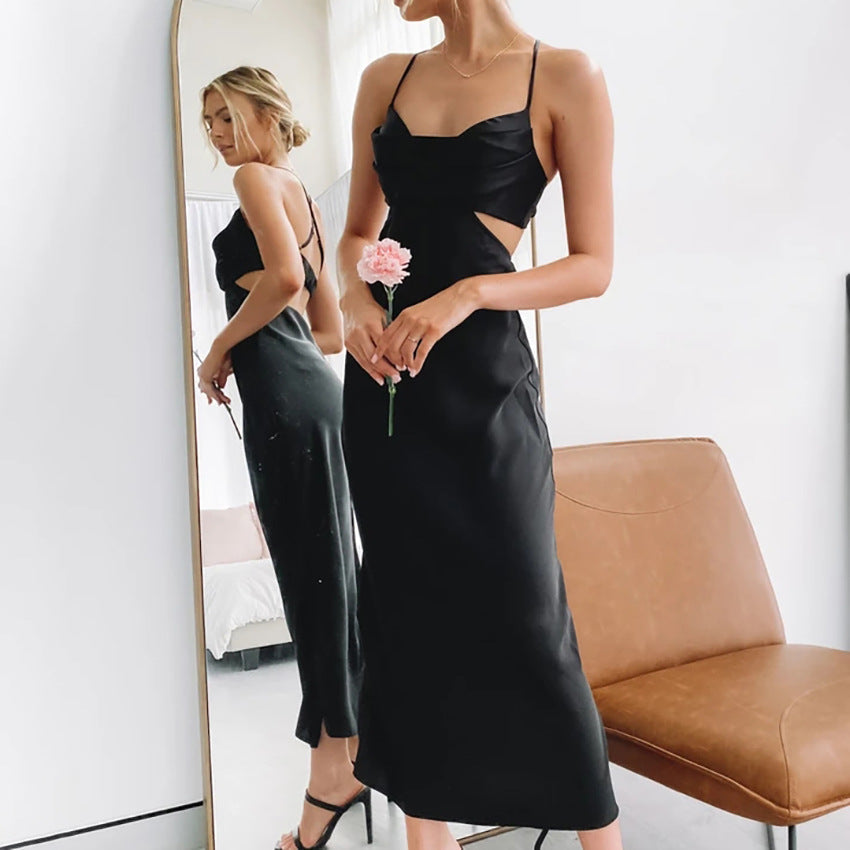 Sexy Satin Backless Long Sleeveless Party Dresses-Dresses-Black-S-Free Shipping at meselling99