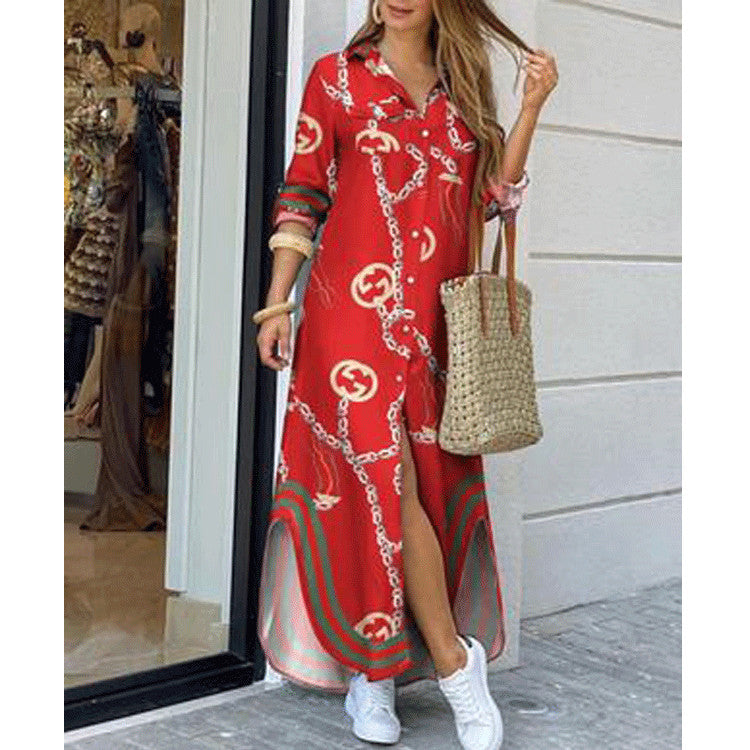 Leisure Fashion T Shirt Long Dresses-Maxi Dresses-Red Striped-S-Free Shipping at meselling99
