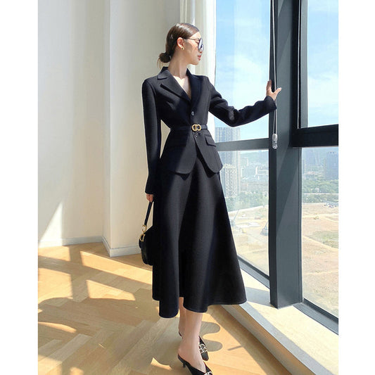 Luxury Woolen Blazer Top & Skirts Sets for Women-Suits-Black-S-Free Shipping at meselling99