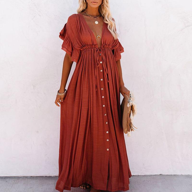 Classy Summer Beach Simple Long Dress-Maxi Dresses-Red-One Size-Free Shipping at meselling99