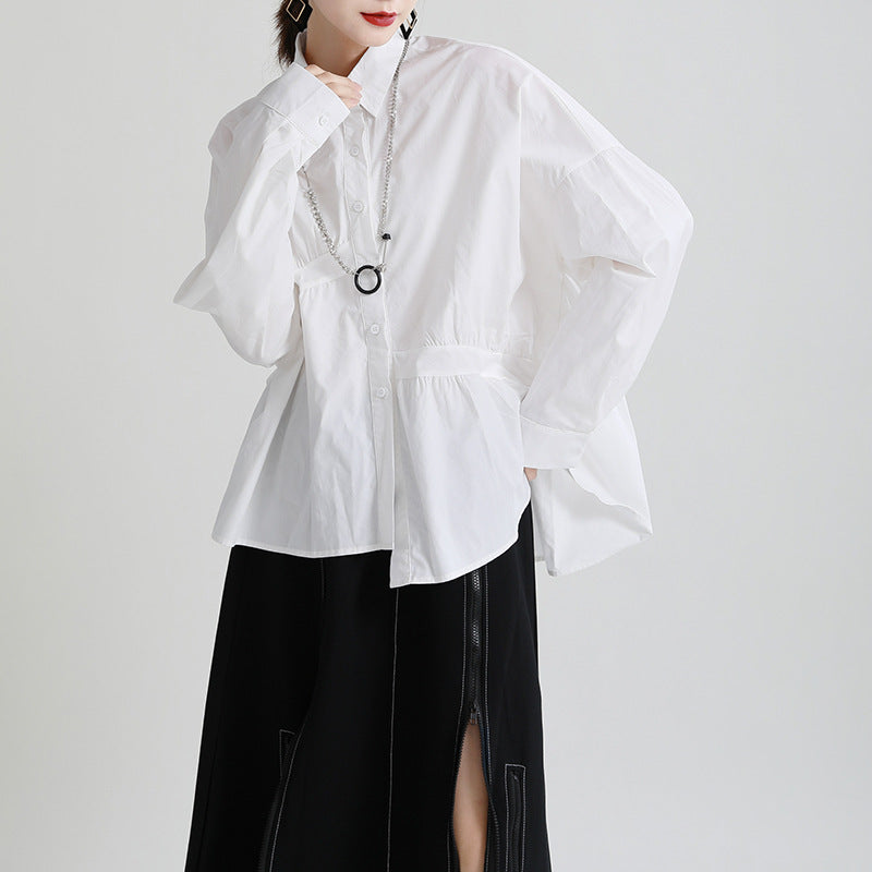 Vintage Irregular Long Sleeves Fall Shirts-Women Shirts-White-One Size-Free Shipping at meselling99