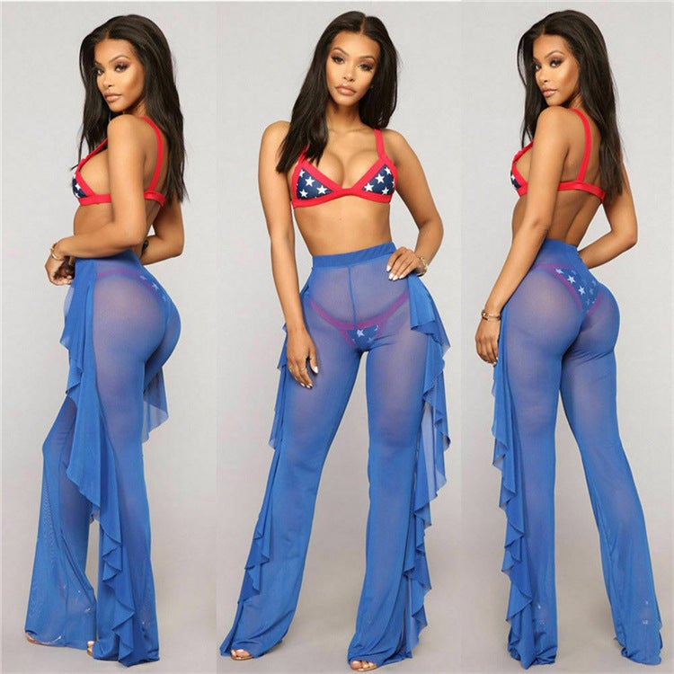 Sexy See Throught Summer Beach Holiday Pants-Swimwear-Blue-S-Free Shipping at meselling99