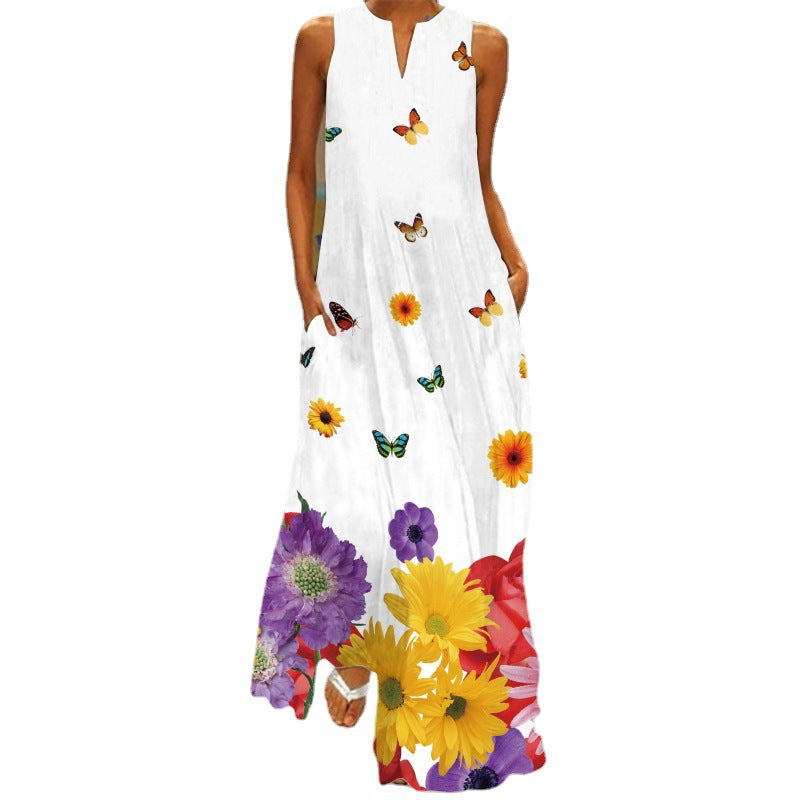 Fashion Women Floral Print Pocket Long Dresses-Boho Dresses-Free Shipping at meselling99