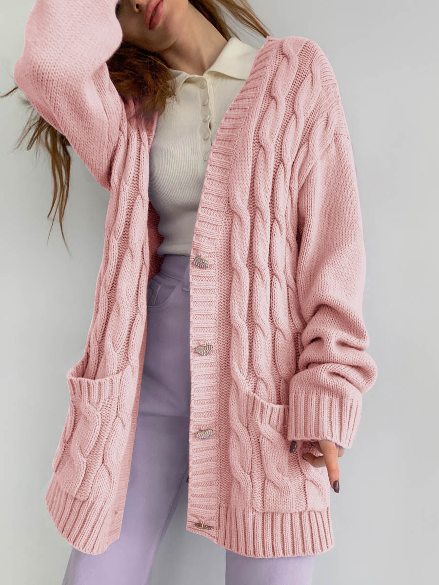 Casual Loose Knitted Women Fall Cardigan Overcoat-Pink-S-Free Shipping at meselling99