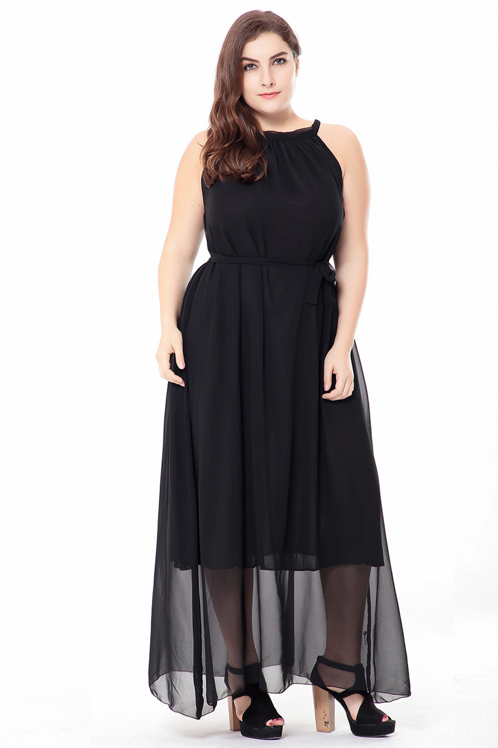 Summer Boho Plus Sizes Chiffon Dresses-Maxi Dresses-Black-L-US 12-Free Shipping at meselling99