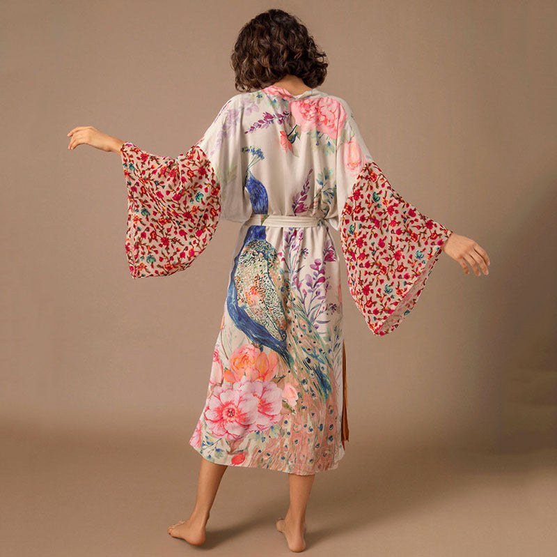 Peacock Print Kimono Beachwear Cover Ups--Free Shipping at meselling99